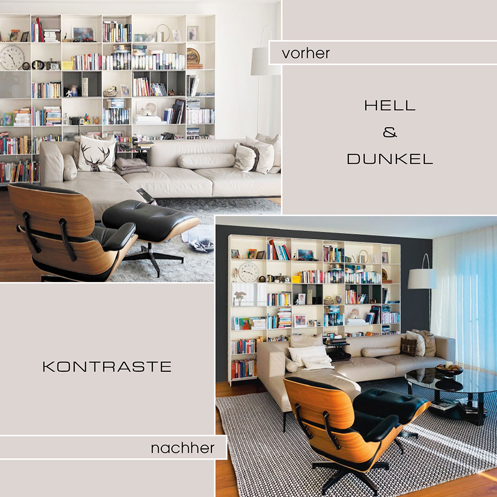 Ein gelungenes Interior Design lebt von Kontrasten. Durch das gezielte Zusammenspiel verschiedener Farben und Materialien entsteht eine faszinierende Dynamik, die Räume lebendig und ausdrucksstark wirken lässt.